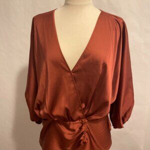 NY & Co Rust/Tobacco Blouse Batwing Sleeves Women's Size Large